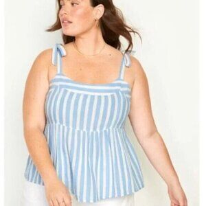 Old Navy Tie-Shoulder Striped Smocked Babydoll Cami Tank Top Blue And White L